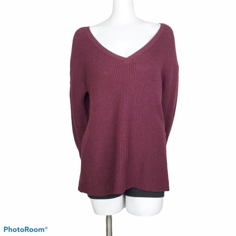 American Eagle tie sleeve Vneck red sweater